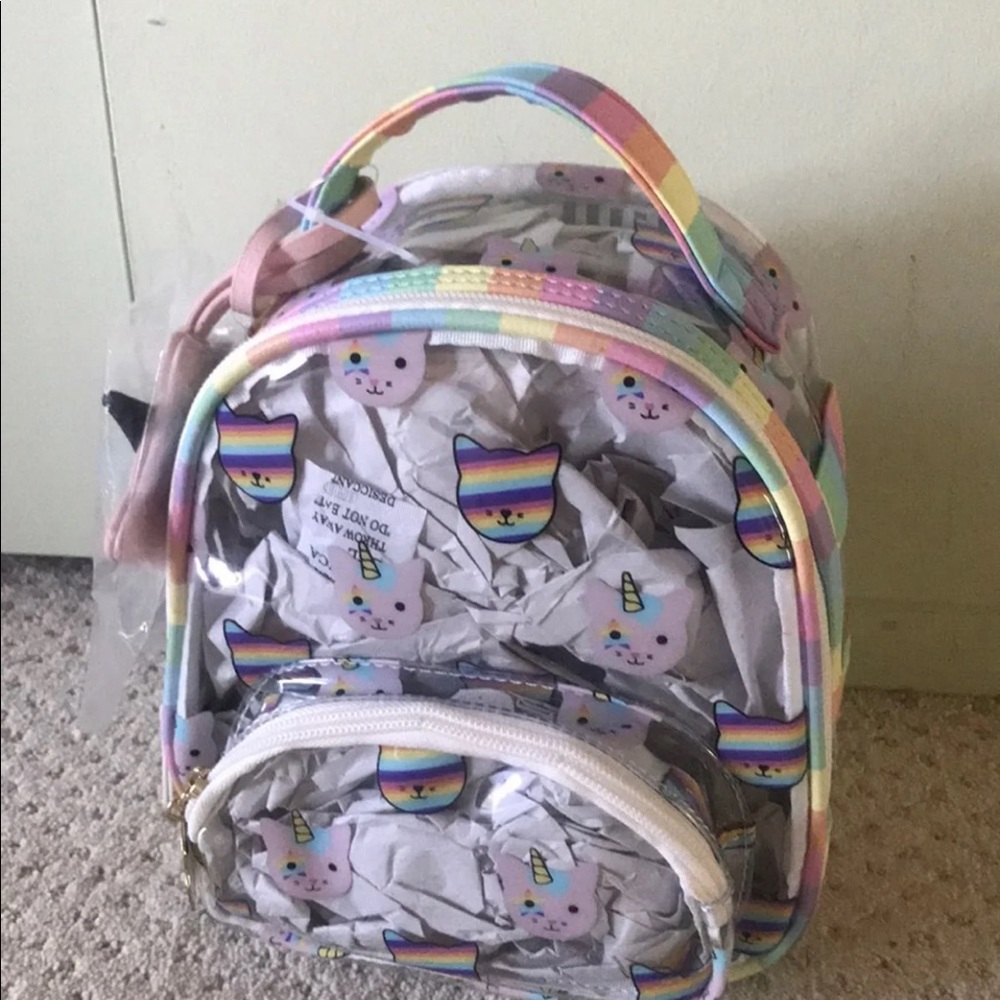 New Betsey Johnson Rainbow Clear unicorn backpack - Picture 1 of 3